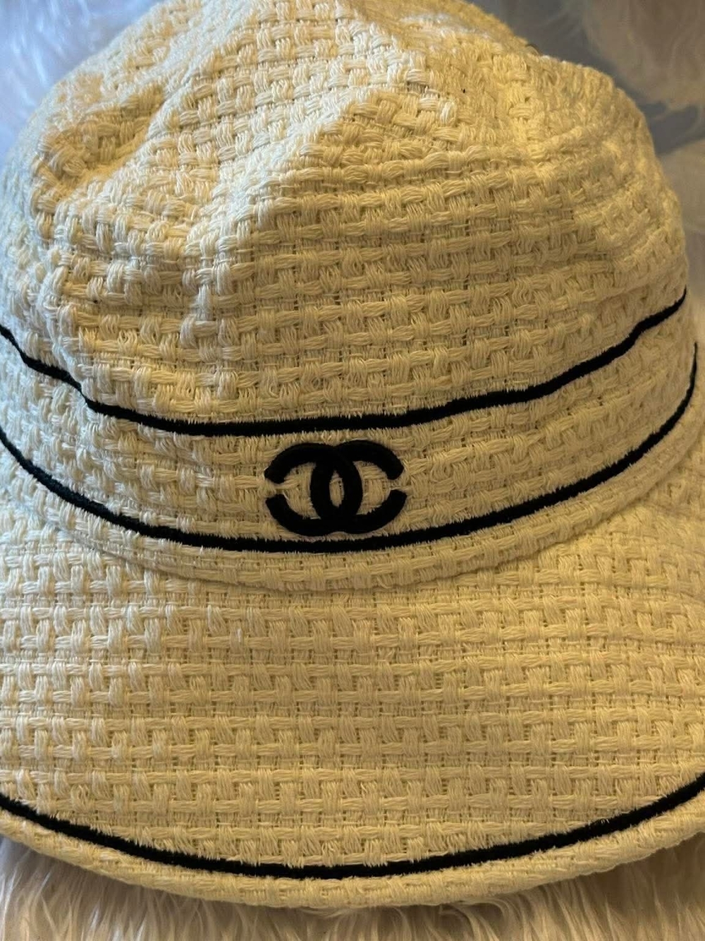 Cream  Bucket Hat with Black Trim and CC Logo